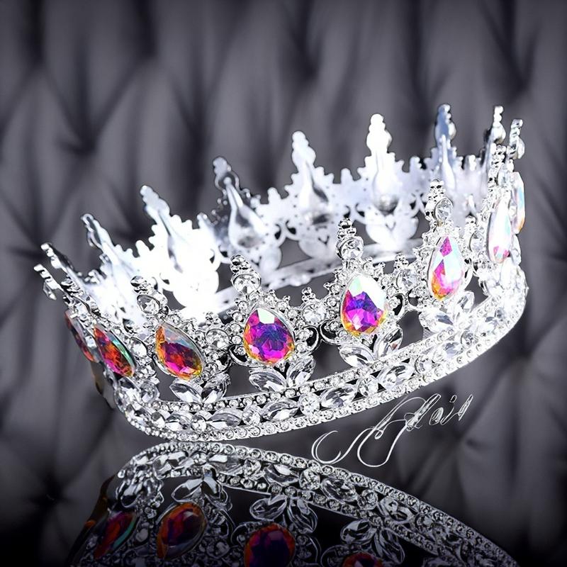1pc Luxury Jewelry Bride Tiaras Crown Colorful Gemstones Birthday Ceremonies Photography Props Fashion Hair Accessories Crown