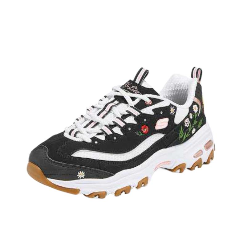 Skechers DLites Comfortable Round Toe Shock Absorbing Low Top Dad Shoes Women sneaker 150553-BKW