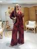 2026 Spring/Summer Women's Plus Size Printed Two-Piece Set: Loose Casual Top & Drawstring Wide-Leg Pants.