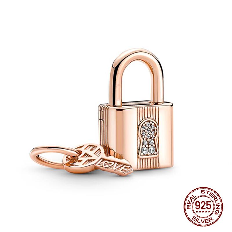 Beads Copper Craft Padlock And Key Dangle Beads Fit 3Mm Authentic Bracelet Necklace Women Handmade Exquisite Jewellery Gifts