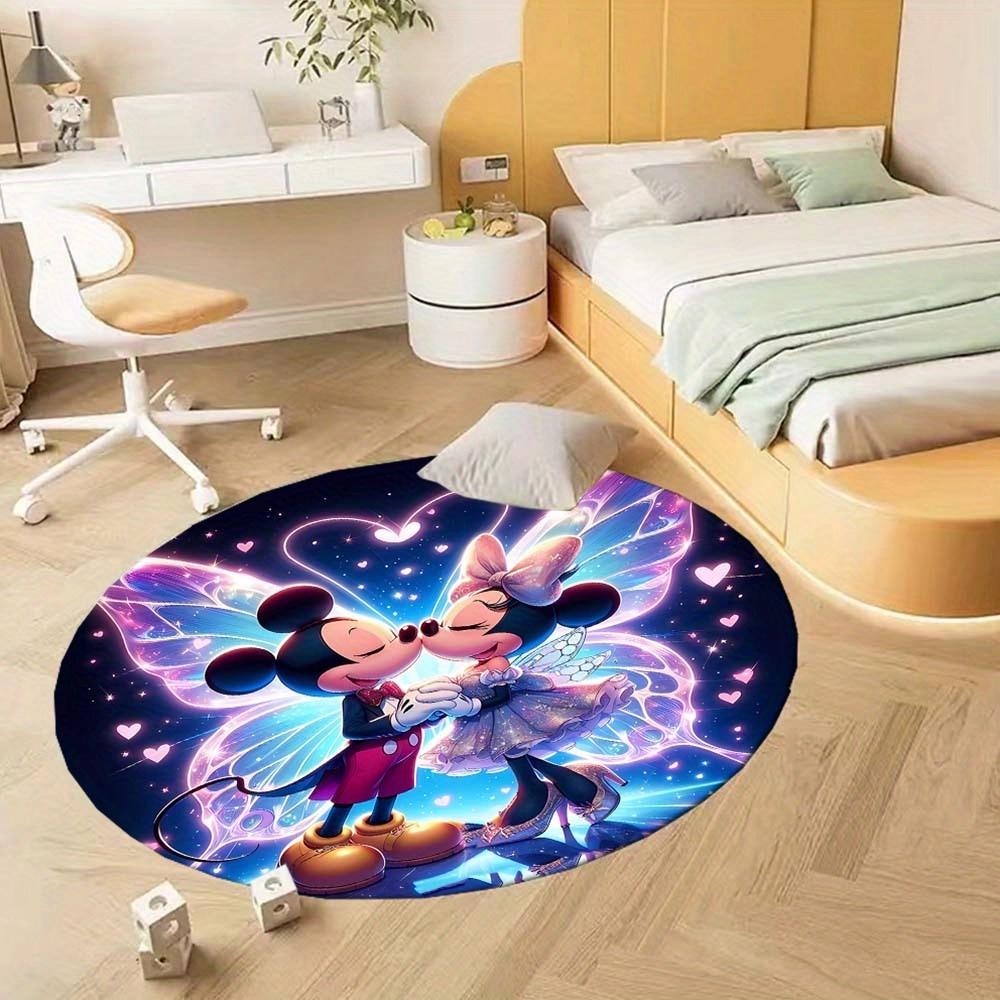 1pc Mickey Mouse Minnie&Mickey Round Area Rug , Playroom Bedroom Living Room Indoor Decor Rug , Perfect for Leisure Areas , Bedside , Cloakr