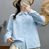 Spring 2026 Women's Corduroy Lapel Cardigan Blouse, Solid Color, Long Sleeve