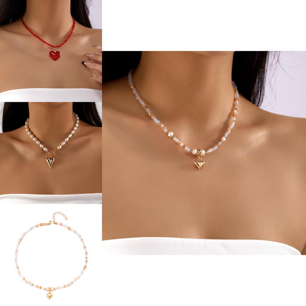 Heart Geometric Necklace With Pearl And Crystal Design For Casual Wear