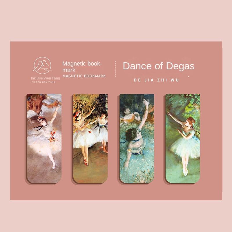 4 Pcs Magnetic Bookmark World Famous Painting Monet Van Gogh Antique Art Page Folder for Books Readers Stationery Supplies