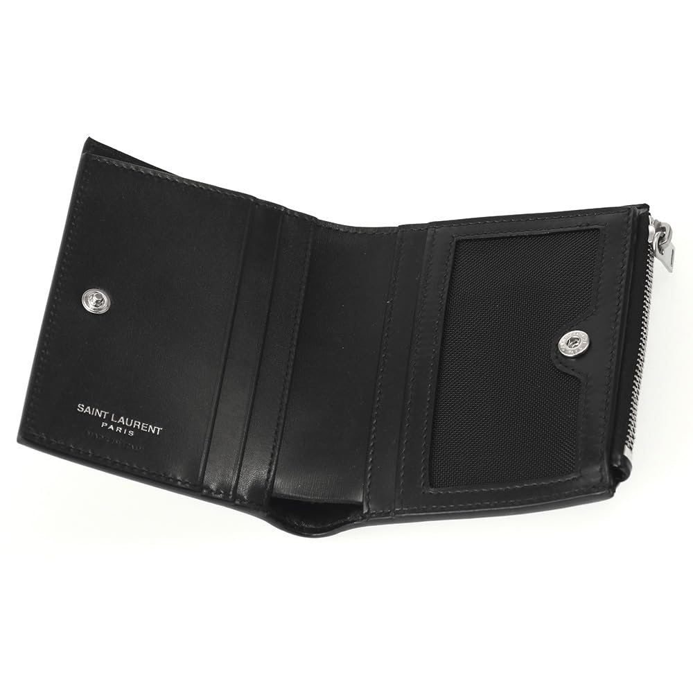 Saint Laurent Paris Bifold Compact Leather 575726 0SX0E 1000 Women's Wallet, Black, [Used]
