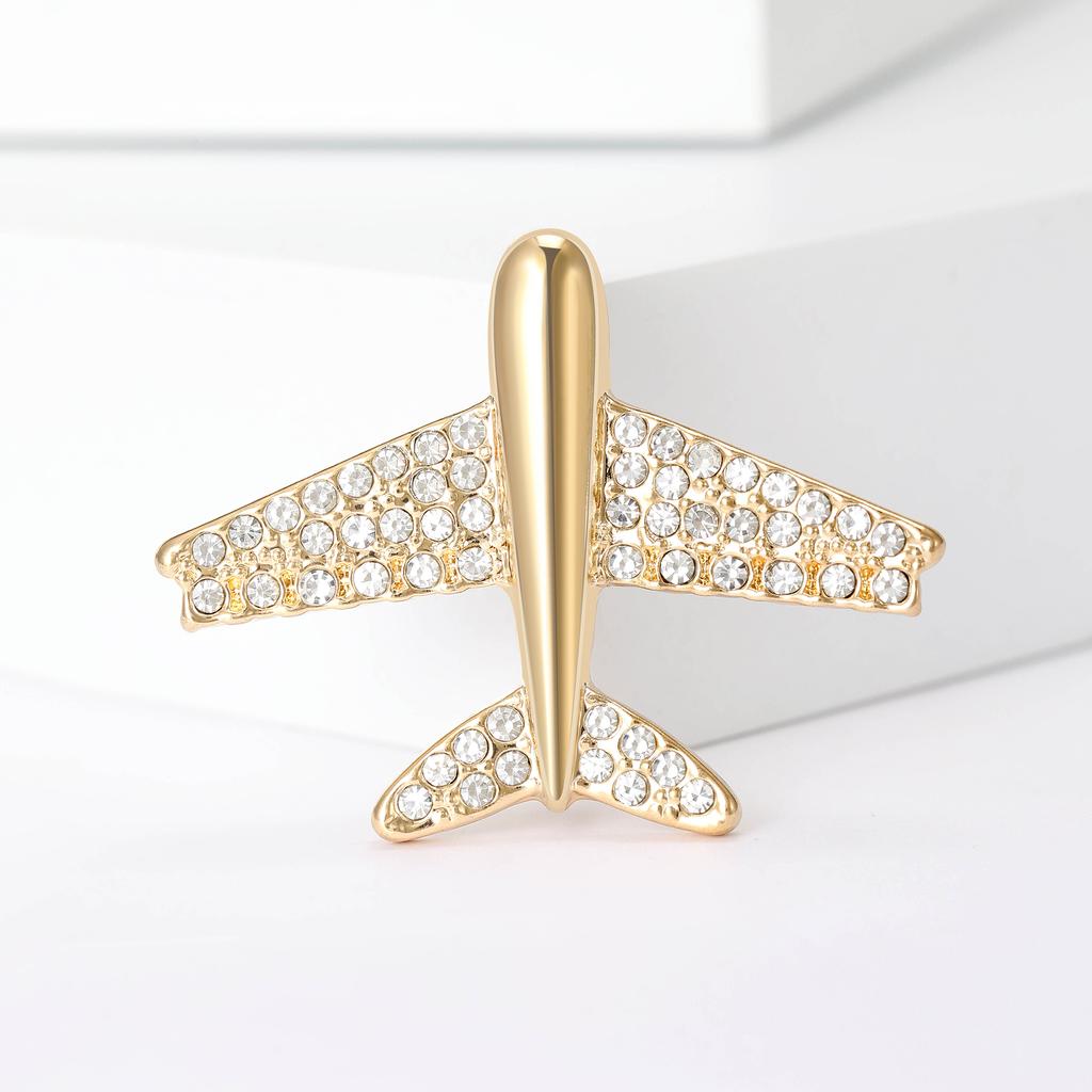 Stylish Rhinestone Aircraft Brooches for Women Enamel Transportation Pins Event Funny Luxury Gifts New Year Friends Decoration
