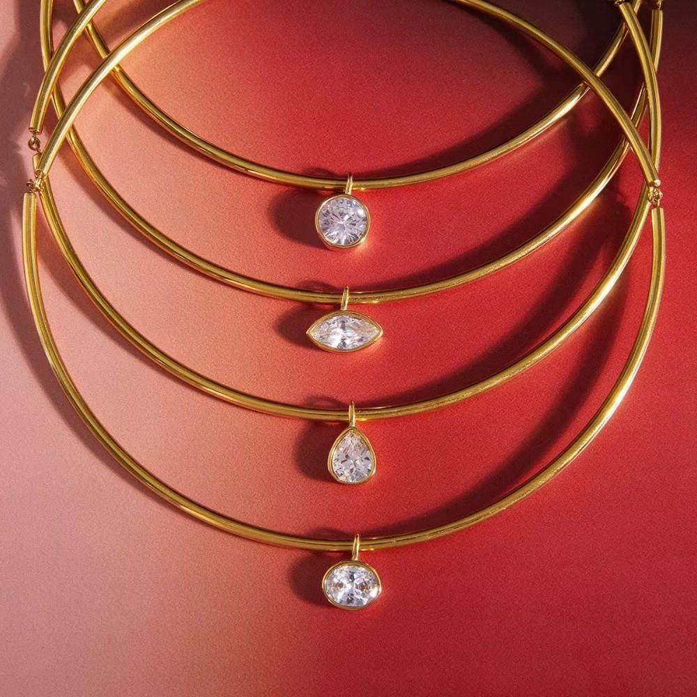 Gold Plated Pendant Necklace Stainless Steel Neck Collar Retro Neck Chain  Fashion Jewelry