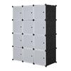 12 Cube Organizer Stackable Plastic Cube Storage Shelves Design Multifunctional Modular Closet Cabinet with Hanging Rod White Doors and Black Panels