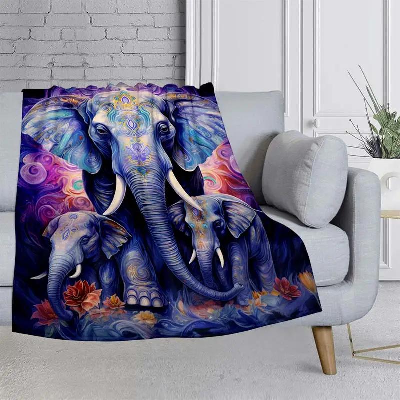 Cozy Elephant Theme Flannel Blanket - Soft, Warm and Lightweight for Sofa, Bed, Travel and Camping Halloween Christmas