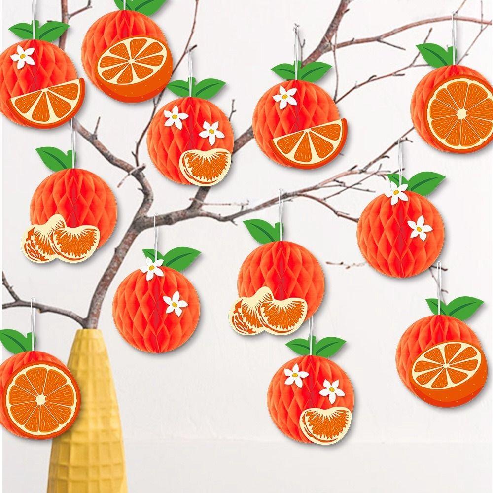 12pcs Cute Summer Fruit Honeycomb Pendant Fruit Wall Hanging Ornament  Hawaii Party Birthday