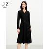 JUZUI Elegant V-Neck Belted Waist Dress