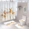 4pcs Beach Shells Shower Curtains Set Summer Waterproof Shower Curtain Anti-slip Mat Toilet Cover Set Marine Style Bathroom Deco