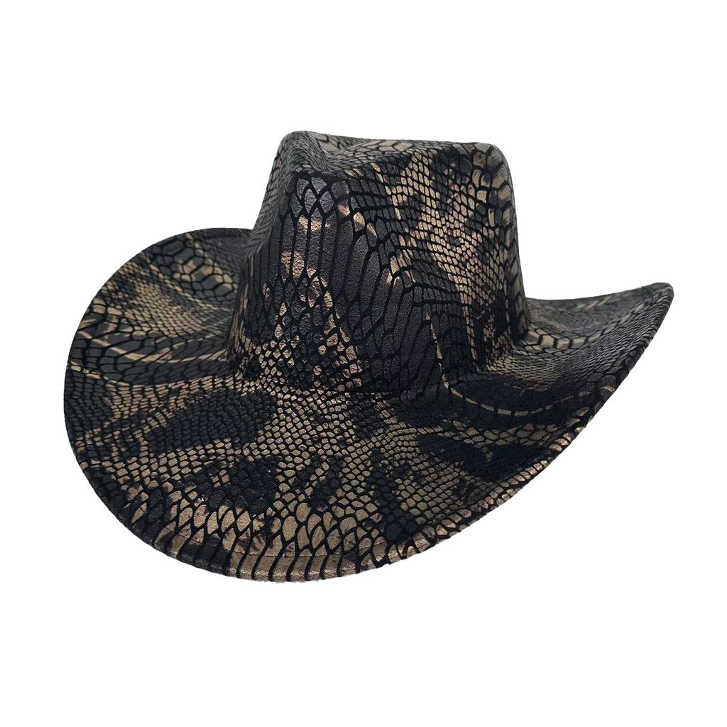 Retro Snakeskin Pattern Western Cowboy Hat Men'S Outdoor Travel Spring And Autumn Hat Women'S British Style Jazz Top Hat