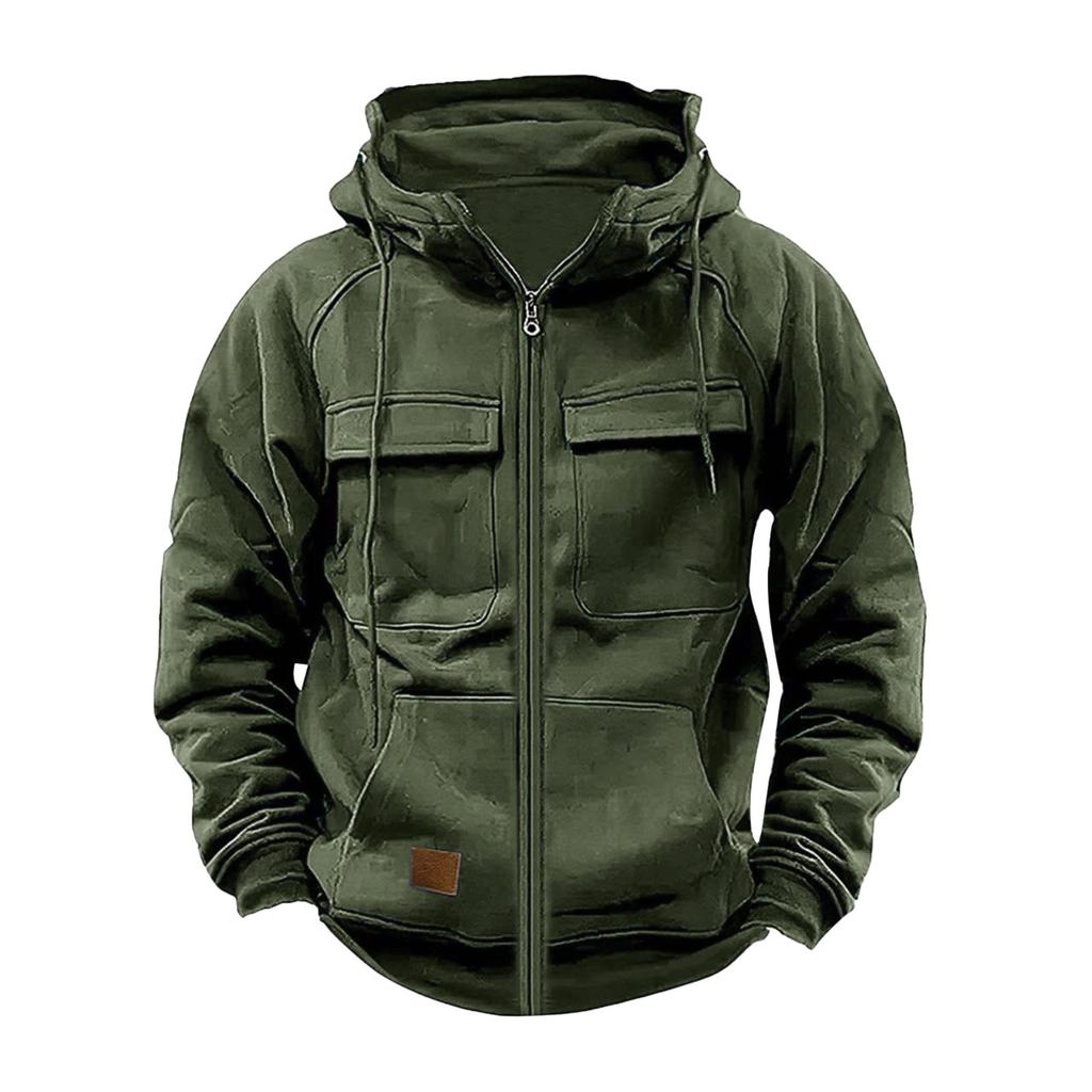 Außenhandel Herbst und Winter Herren Kapuzenpullover einfarbig Retro locker Mehrfach-Taschen Reißverschluss Pullover