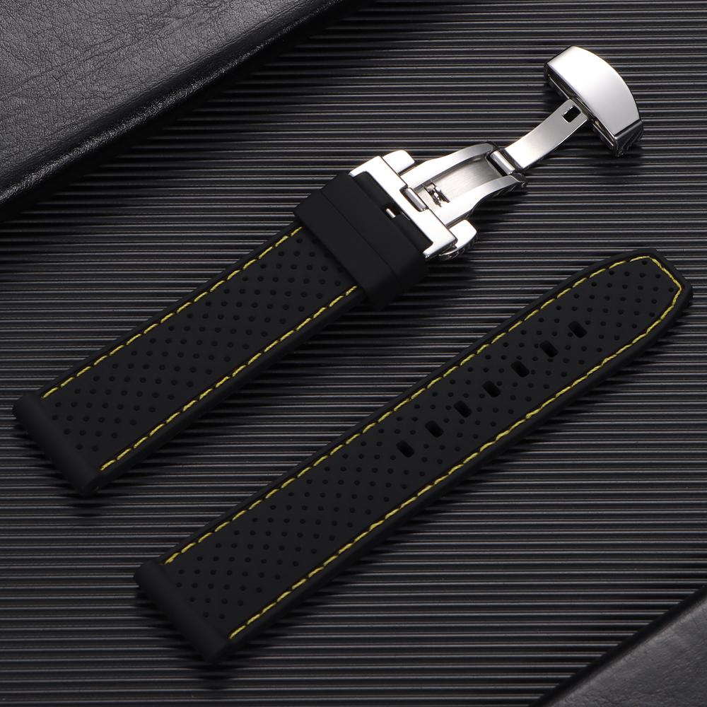 20mm 22mm Silicone Strap Waterproof Soft Rubber Watch Band Breathable Bracelet Universal Replacement Wristband Butterfly Buckle