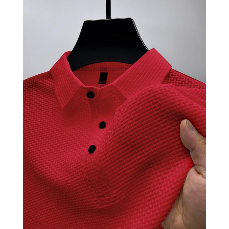 

Футболка мужская летняя сетчатая Ice Silk с короткими рукавами, воротник рубашки, однотонная XXXL бордовый