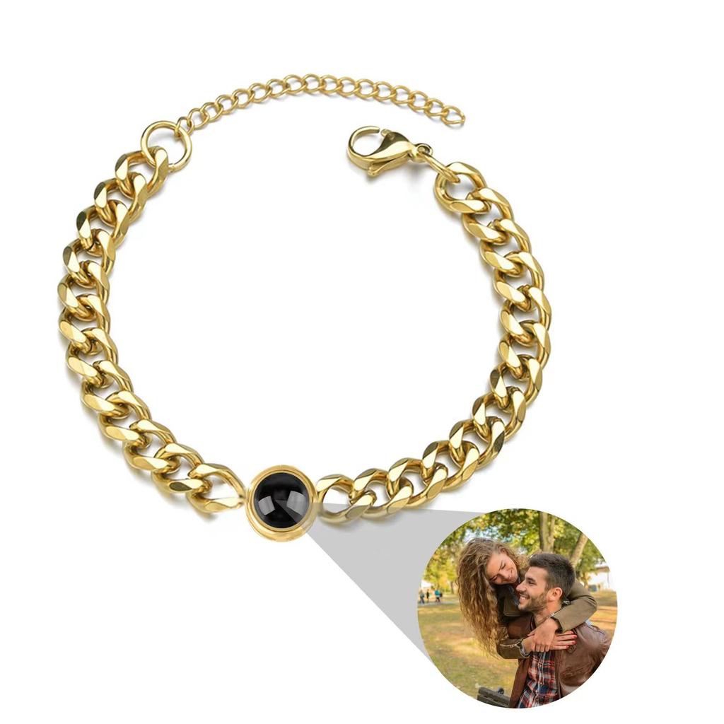 Projection Titanium Steel Couples Bracelet Set: 100 Languages Personalized Photo Text for Men & Women