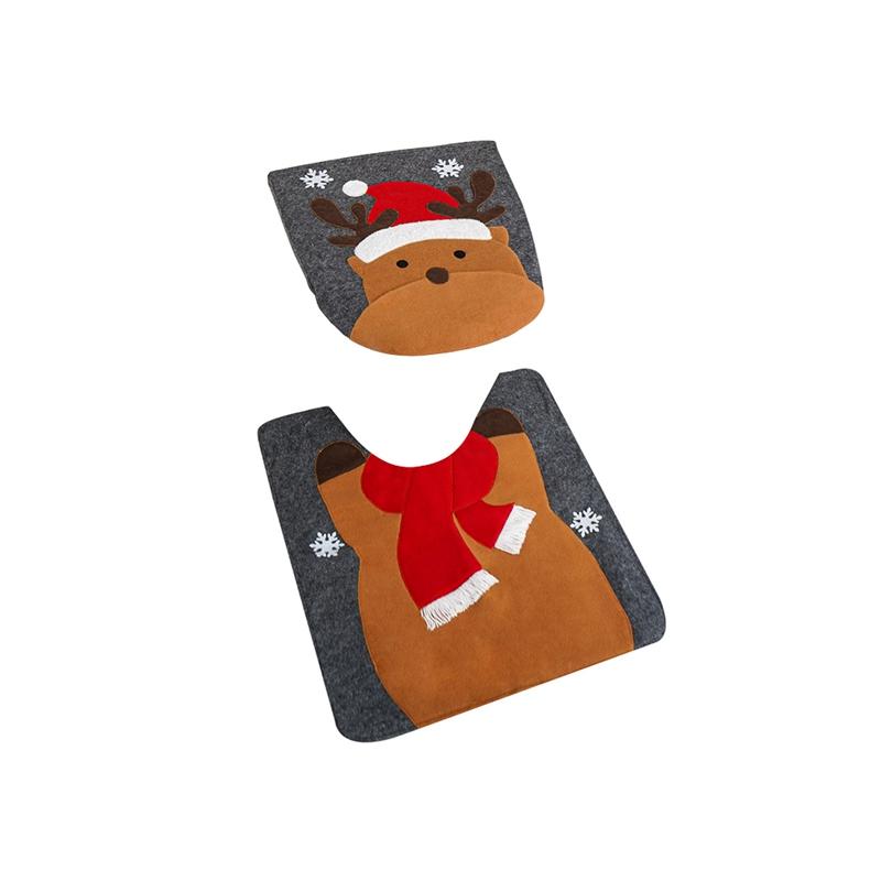 

Рождественский набор чехла на сиденье унитаза и коврика Рождественское украшение Ванная комната Стиль лося Легкая установка