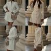 2026 Womens Solid Color Slim Fit Wrap Neck Long Sleeve Office Dress Casual Workwear