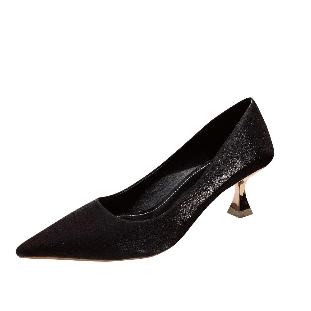 Heels for Ladies Four Seasons Solid Color Satin Fashion Pointed Stiletto High Heels Woman Shoes 5CM