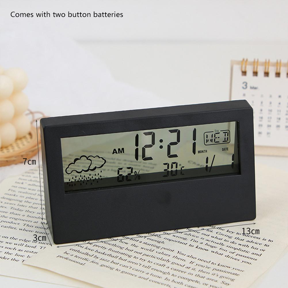 

Alarm Clock With Weather Calendar Display Multi-functional Clock Night Light Thermometer Hygrometer Black transparent models#0