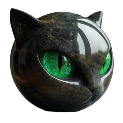 Amber Eyes Black Cat Stone Figurine Marble Texture Resin Luxury Marble Texture Crystal Healing Obsidian Black