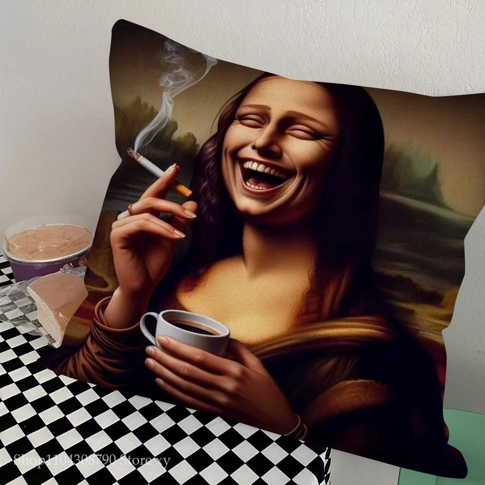 1pc Abstract Van Gogh And Friends Mona Lisa Pillow Case Square Bedroom Sofa Leisure Comfort Cushion Car Living Home Decoration