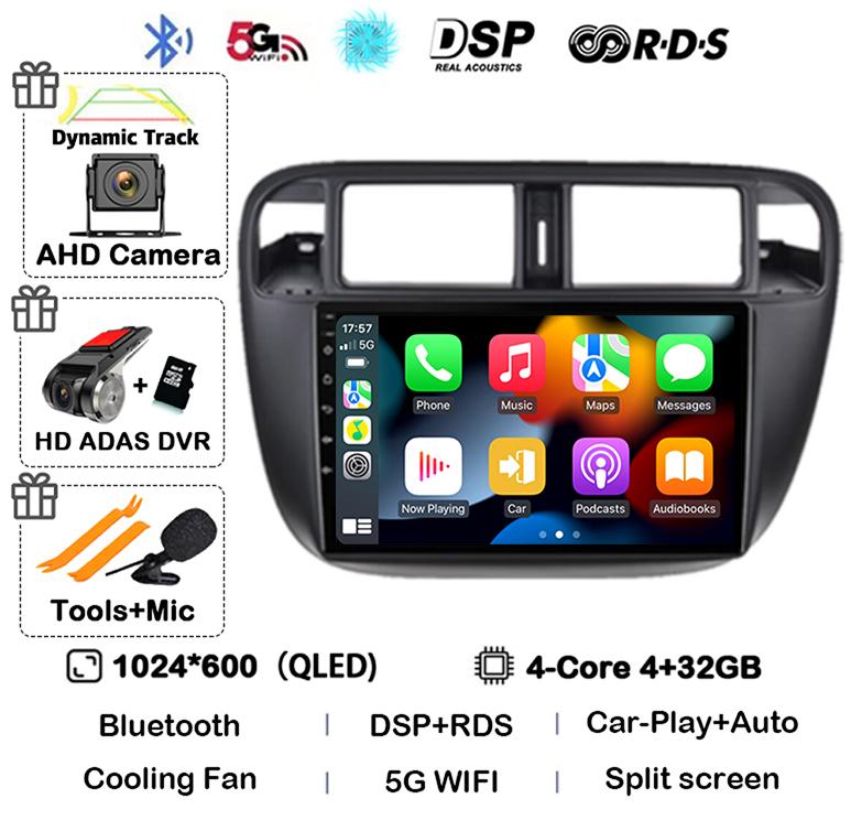 Android 14 Carplay Auto Autoradio WIFI+4G For Honda Civic 1996-2001 Car Radio Multimedia Video Player GPS Stereo 360 Camera WIFI