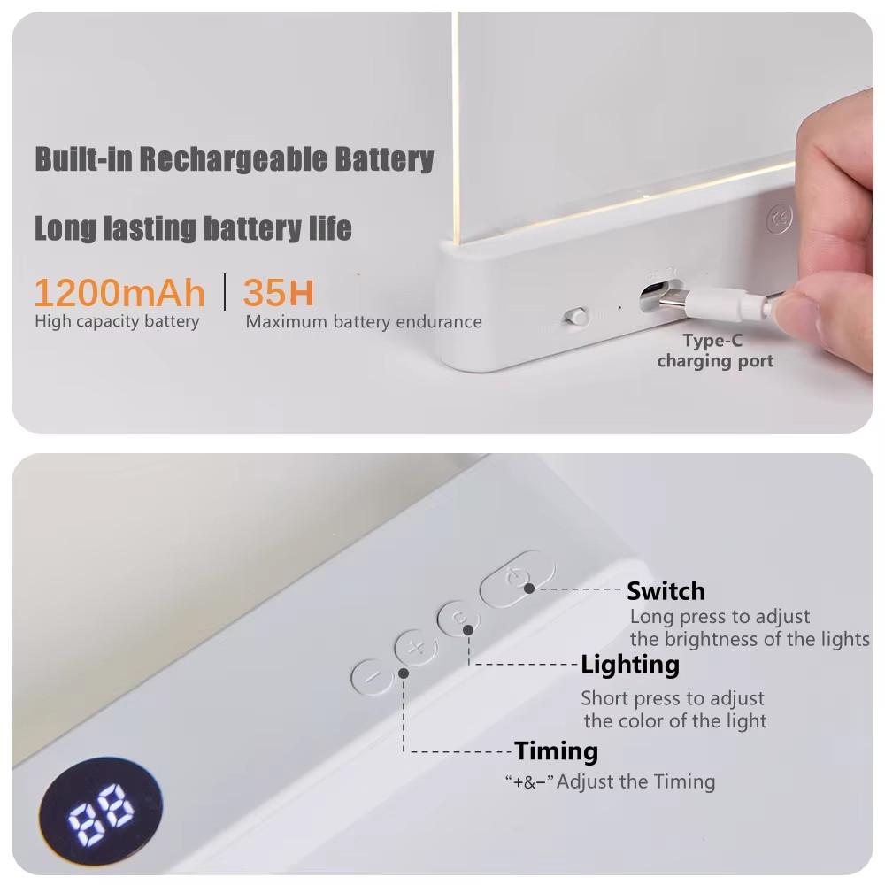 LED Book Light 1200mAh Rechargeable 3 Color Temp Dimmable Timer Eye Protection Reading Lamp