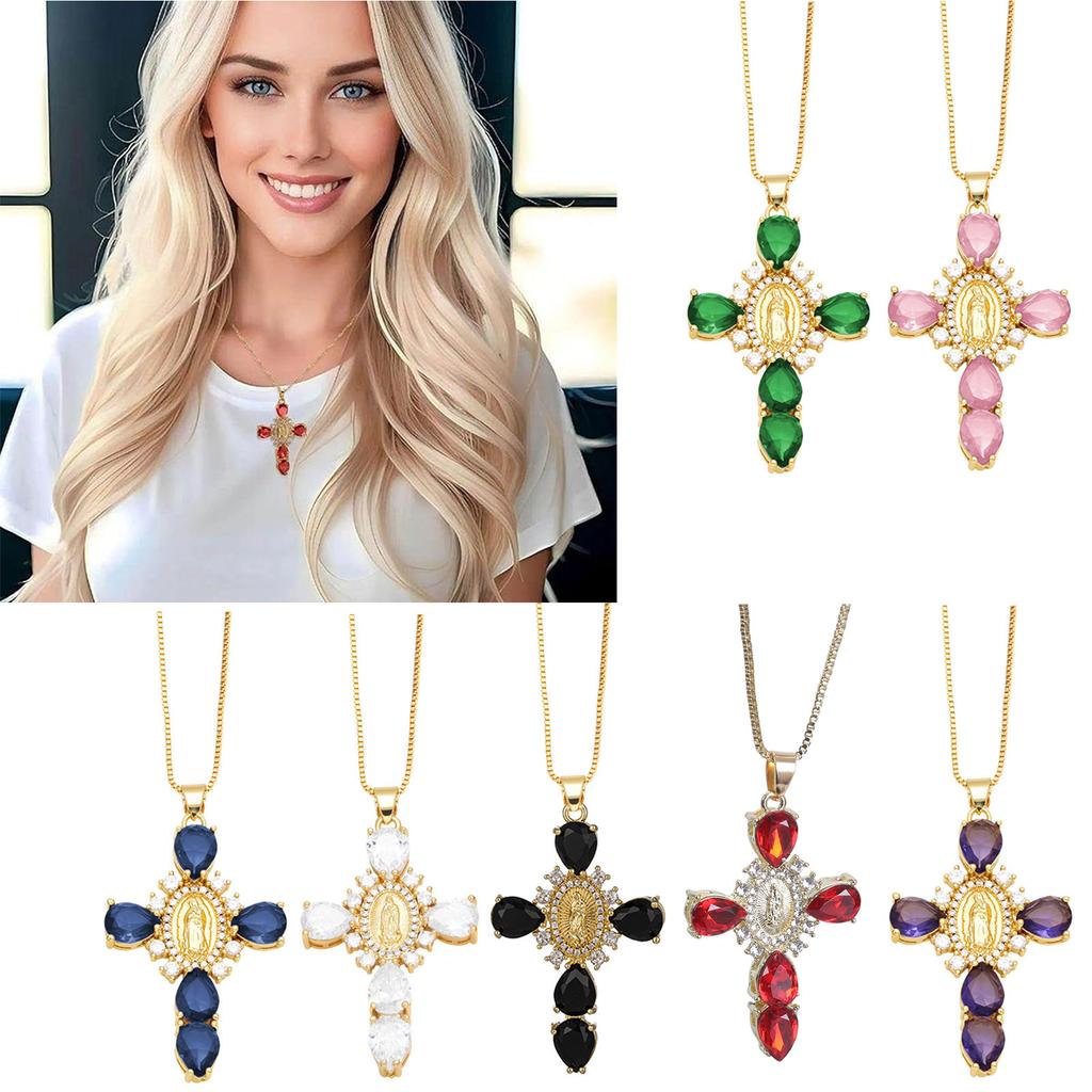 Elegant Virgin Mary Crosses Pendant Necklace Adornment with Sparkling Rhinestones for Wedding and Everyday Wear