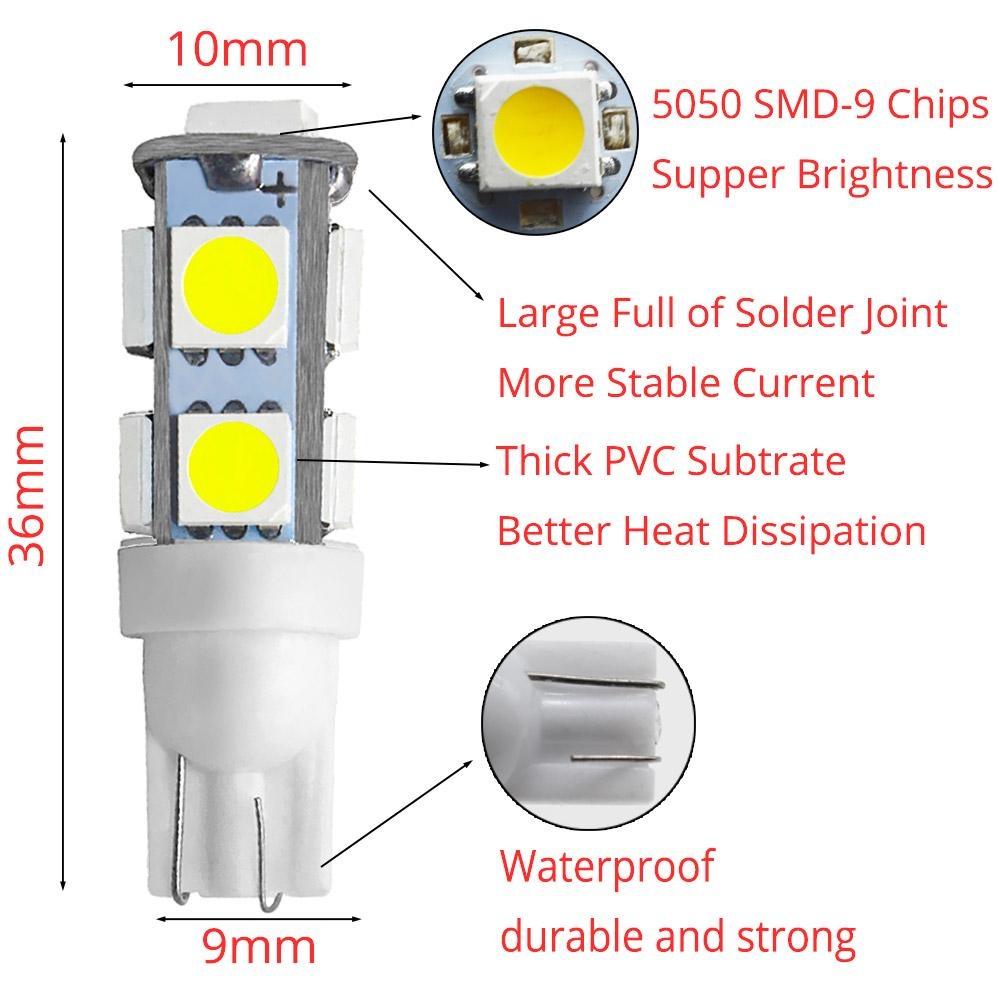 T10 W5W 5050 5SMD White Interior Lights LED Car Light Wedge Reading Lamp Bulbs Super Bright DC 12V