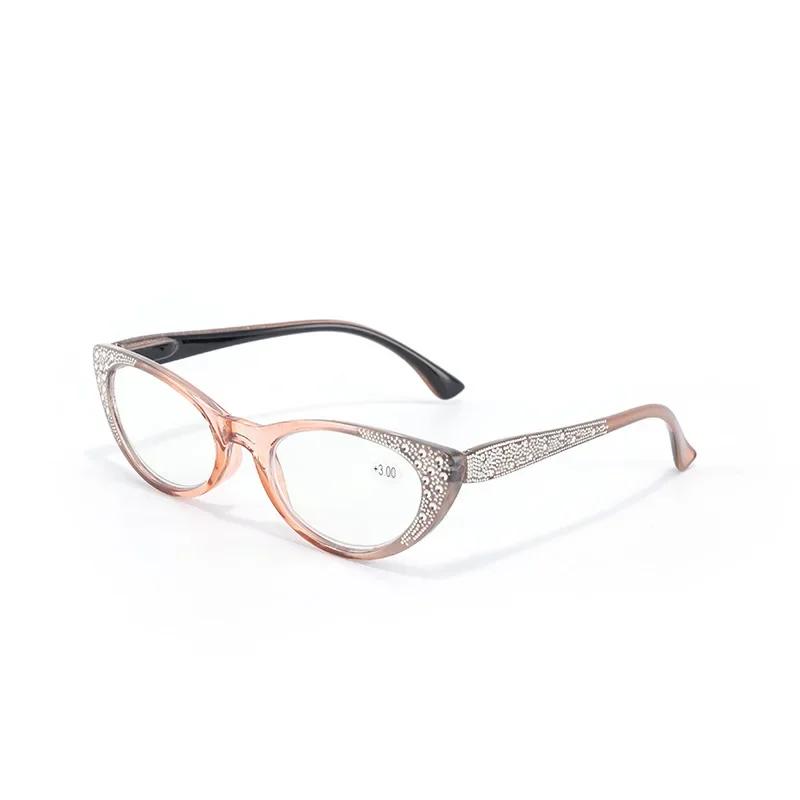 New Cat's Eyes Reading Glasses Women Fashion Diamond Plated Blue Light Proof Presbyopia Eyeglasses  +0.75 To +3.5