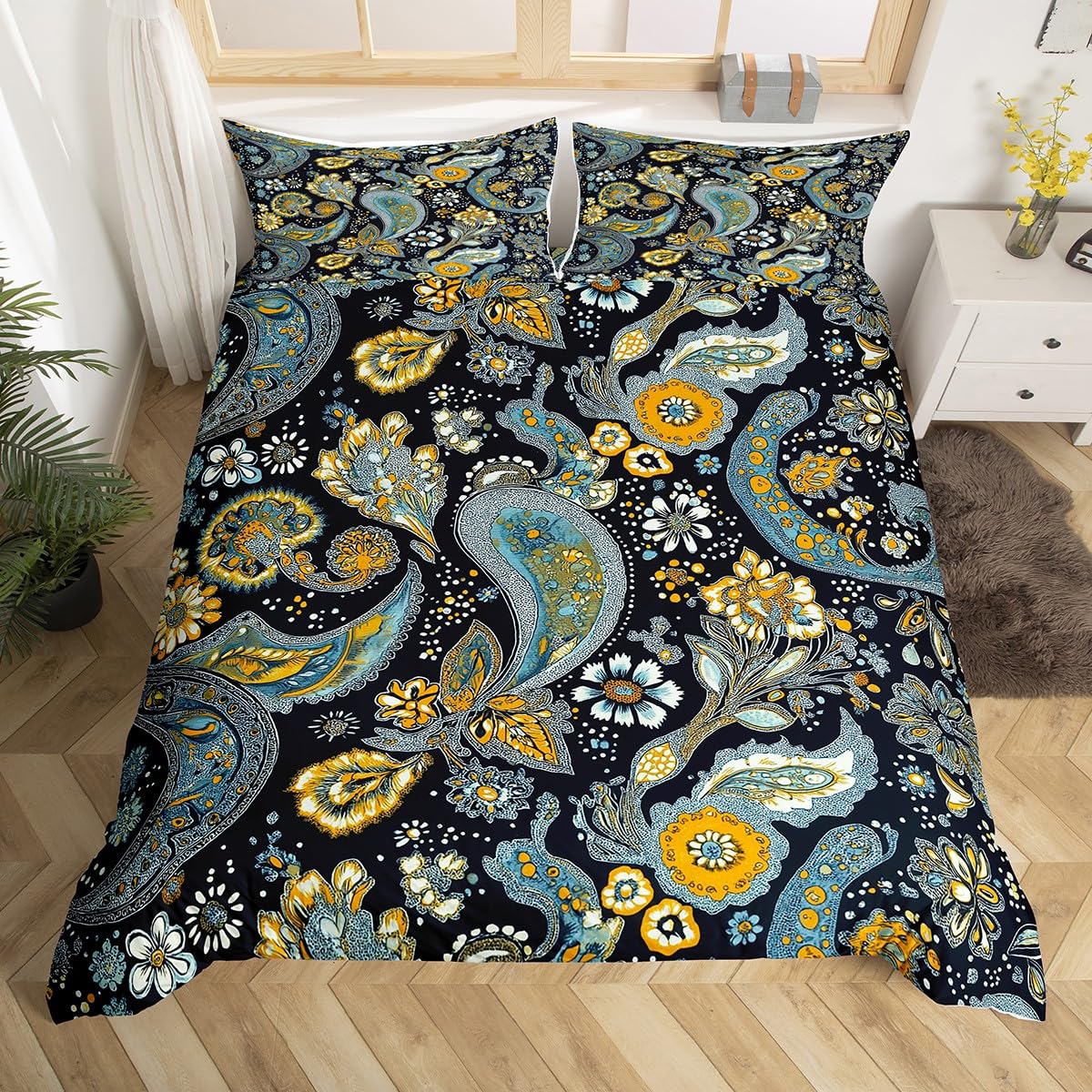 

Paisley Duvet Cover Western Boho Floral Bedding Set Vintage Exotic Comforter Cover For Boys Girls Bedroom Decor Tribal Bed Cover EU Single(135x200cm)