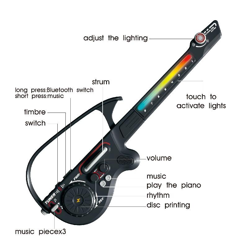 Stringless Electric Guitar Toy DJ Music Mixer with Bluetooth LED Lights Early Learning Musical Instrument Gift for Boys Girls