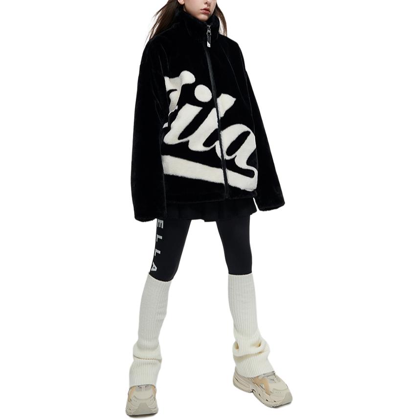 Fila Fusion 2023 Winter Fashion Jacket Retro Color Block Warm Plush Loose Top Men Jackets Black T11U342901F-BK