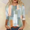 Women's Fashion Casual Round Neck Three-quarter Sleeve Gradient Print T-shirt Top