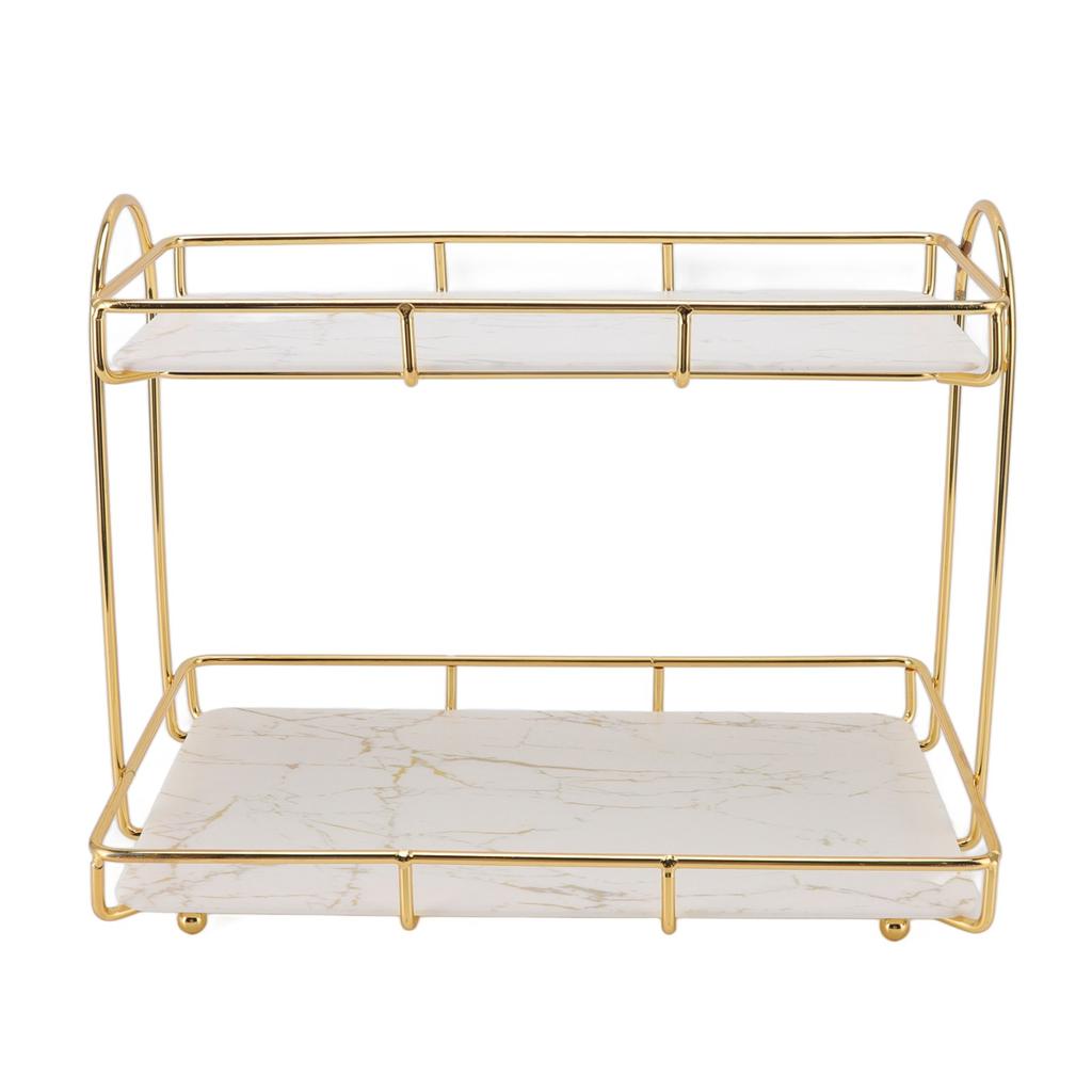 Bathroom Storage Rack Gold White 2 Tier Makeup Shelf Humanized Structure Anti Slip Counter