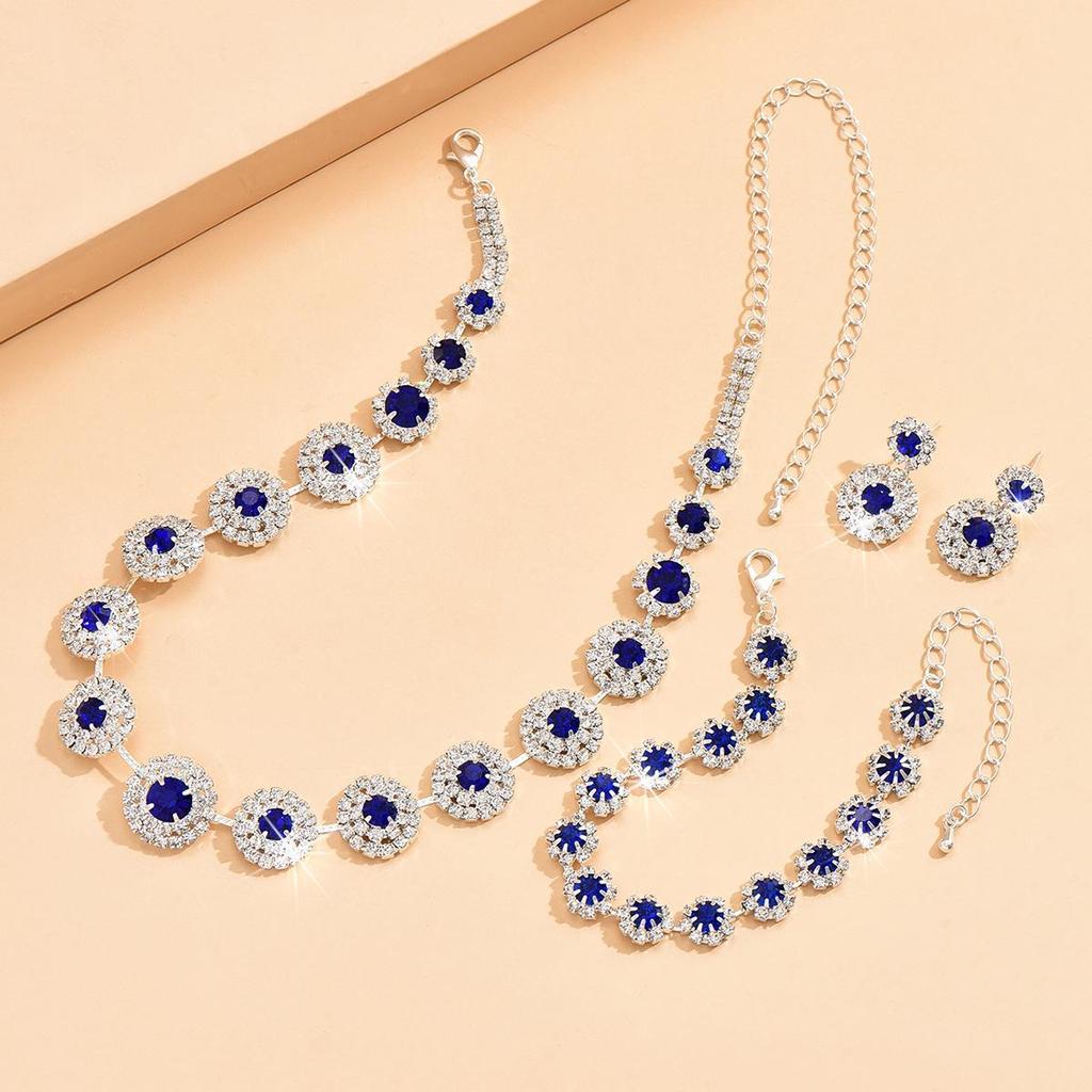 Royal Blue Bridal Jewelry Set: Elegant Necklace, Earrings & Bracelet for Weddings & Evening Dresses