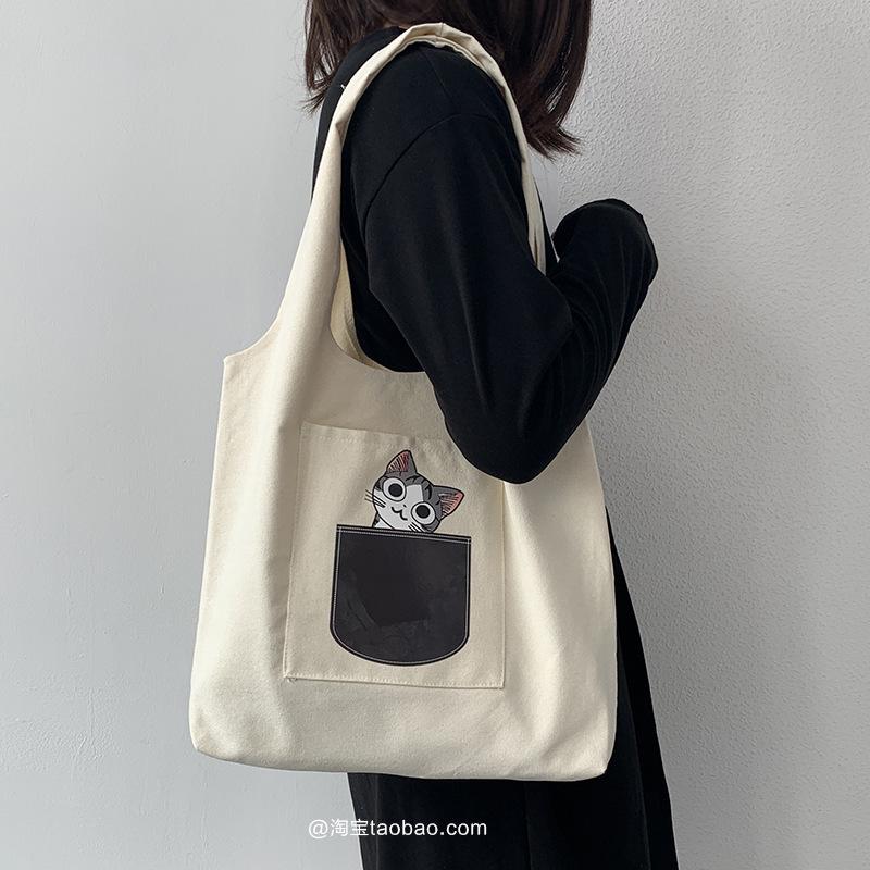 Cartoon Shoulder Bag Women Large Capacity Canvas Shopping Bag Eco Friendly Tote Bag Women's Handbags Outside Bag