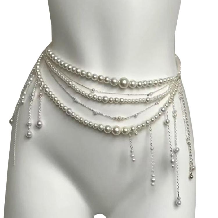 Multi Layered Waist Chain Beaded Belly Chain Bikini Decor with Floral Pearls Tassels Accents for Various Occasion
