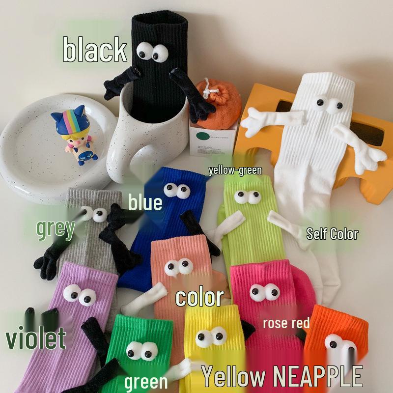 

Dopamine Pink Autumn Mid-Calf Socks - Cute Scrunched White Sportswear with 3D Couple Design Rose Red