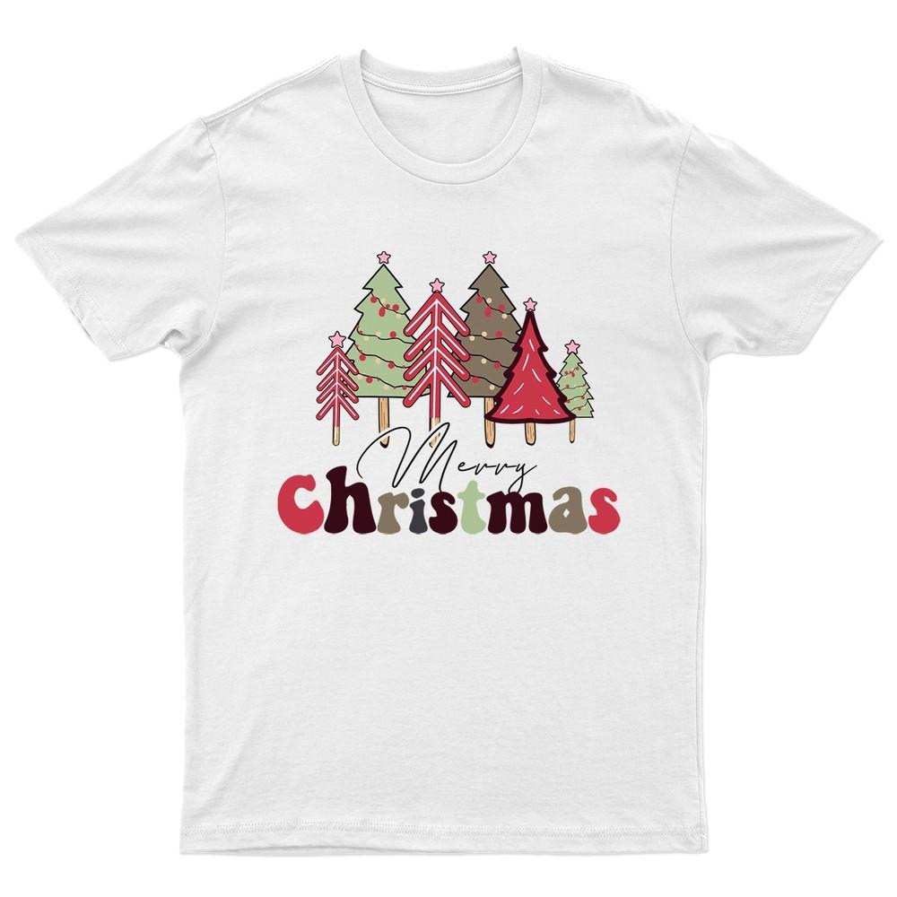 Merry Christmas Trees Christmas TShirt Unisex Gift Retro Seasonal Funny Xmas