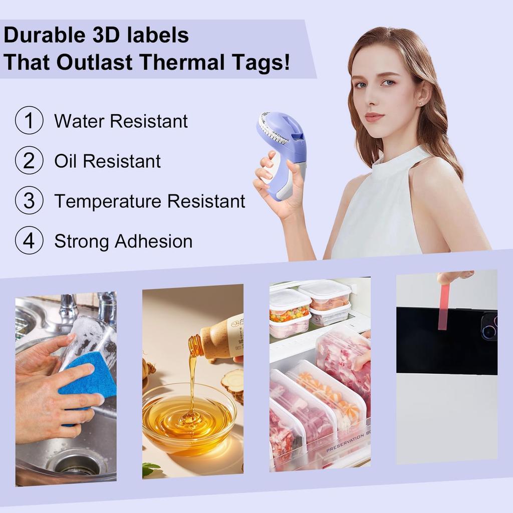 Embossing Label Maker Machine with 6 Tapes, Old School Embosser Labeler with 6 Rolls 3D Embossing Label Waterproof for Office and DIY- Purple