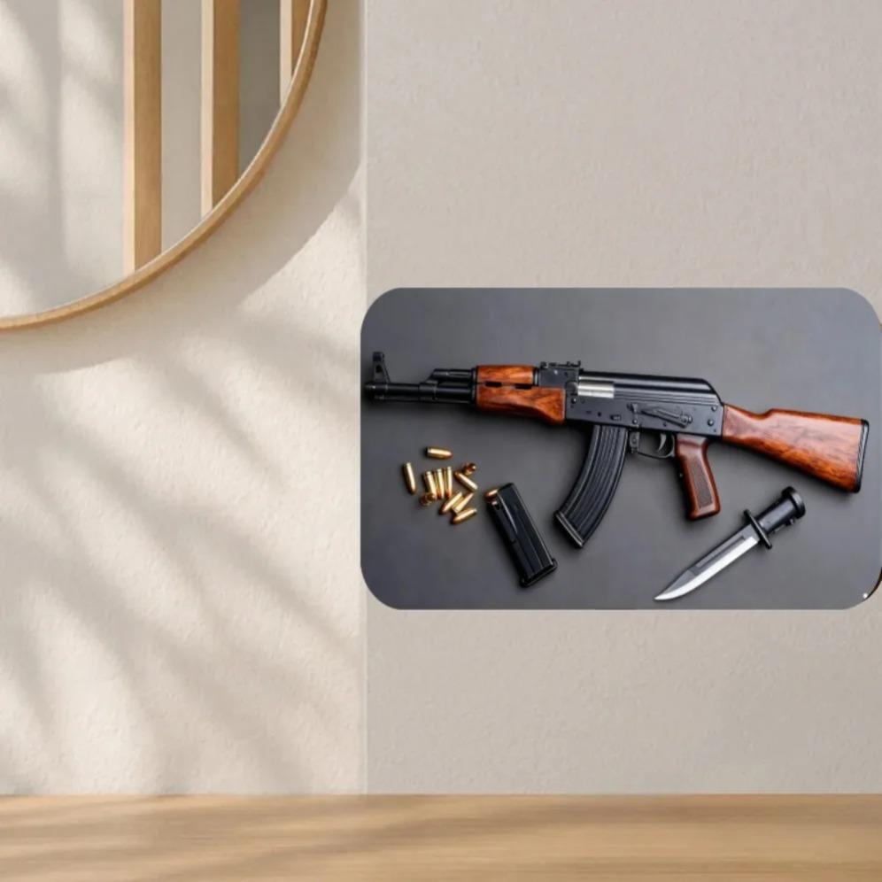 Vintage Metal Tin Sign AK Rifle Military Wall Art for Man Cave Bar Garage