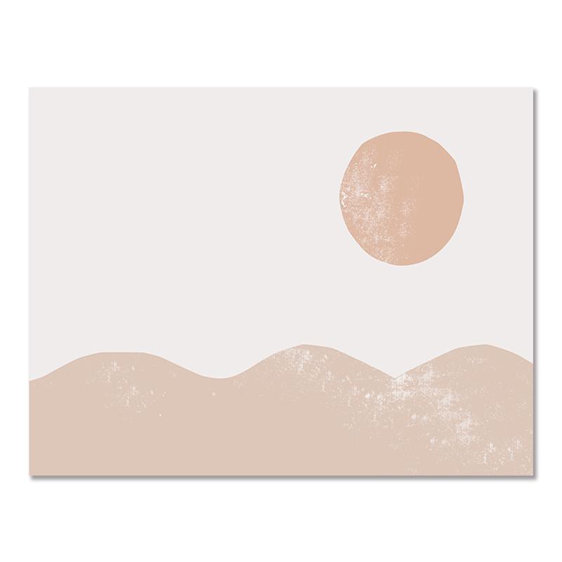 Boho Abstrakt Geometrisk Sol Rising Rainbow Beige Lerret Maleri Vegg Kunst Bilder Plakater Print Interiør Stue Hjem Innredning