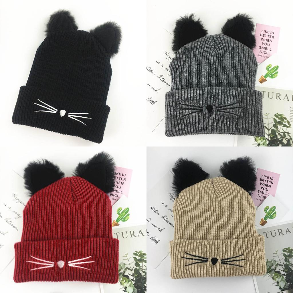 Luxurious Cat Ears Women Hat Knitted Acrylic Warm Winter Beanie Caps For Cold Seasons