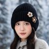 Winter Outdoor Thickened Warm Wool Hat Women's Warm Ear Protection Hat Flower Hat