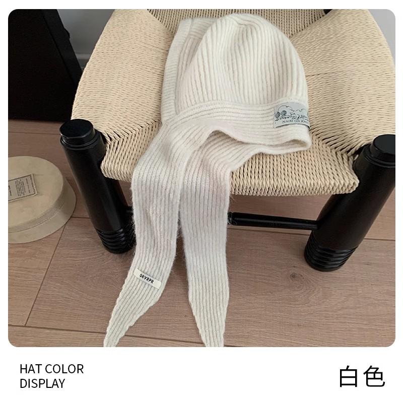 Balaclava hat for women, small face in autumn and winter, cold-proof and warm hat, scarf and neck integrated wool hat, ear protection hat