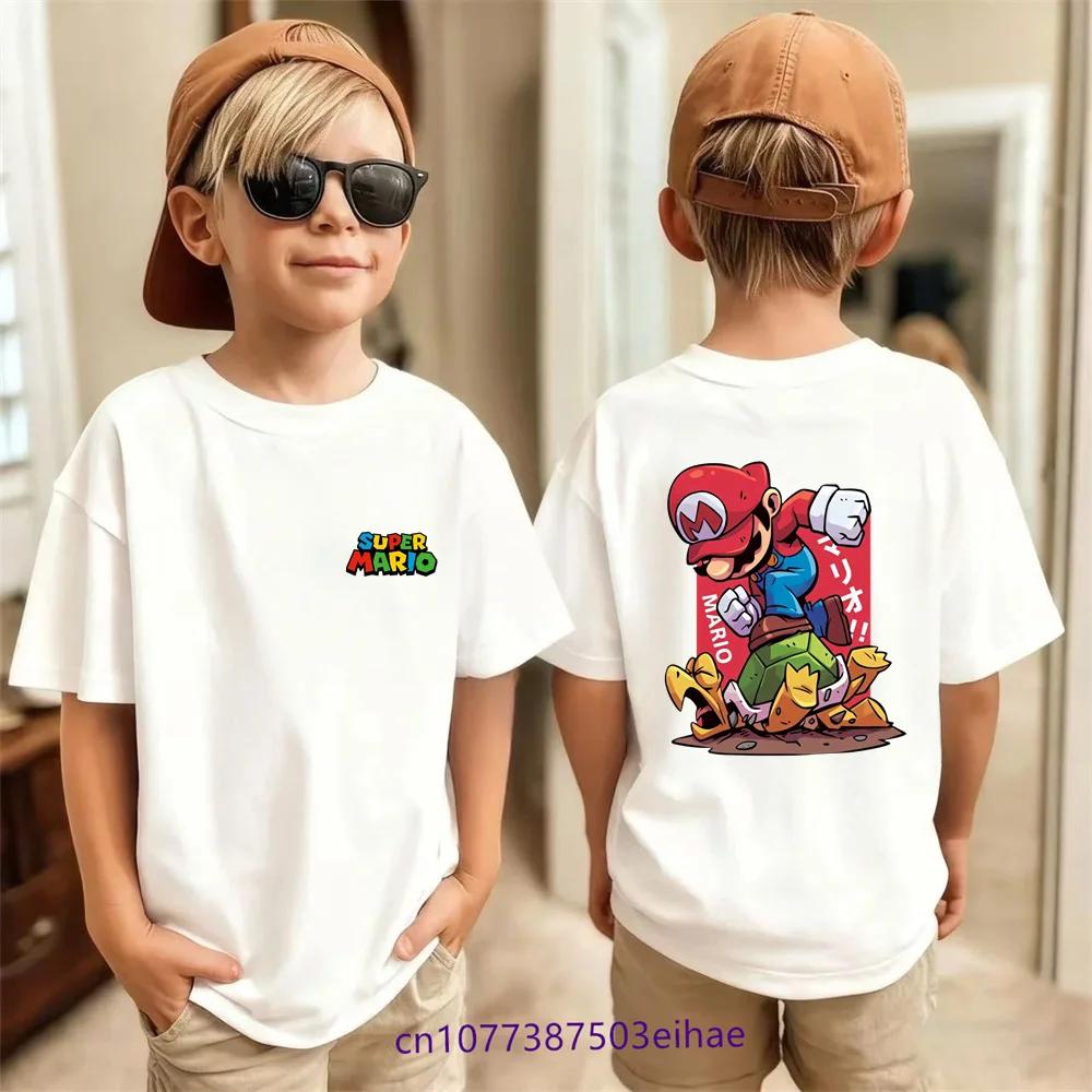 Children Casual TShirt Super Mario Cartoon Print Pure Cotton Comfort Short Sleeve Fashion Daily Wear Boys Girls 314 Years 100