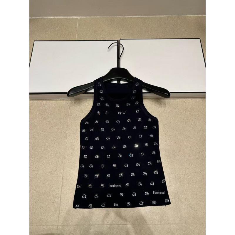 European Style 2026 Summer Rhinestone Letter Knit Vest Women’s Top